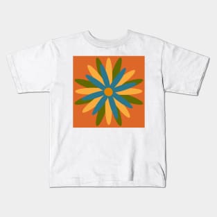 Orange, yellow, blue, green, simple, scandi flower Kids T-Shirt